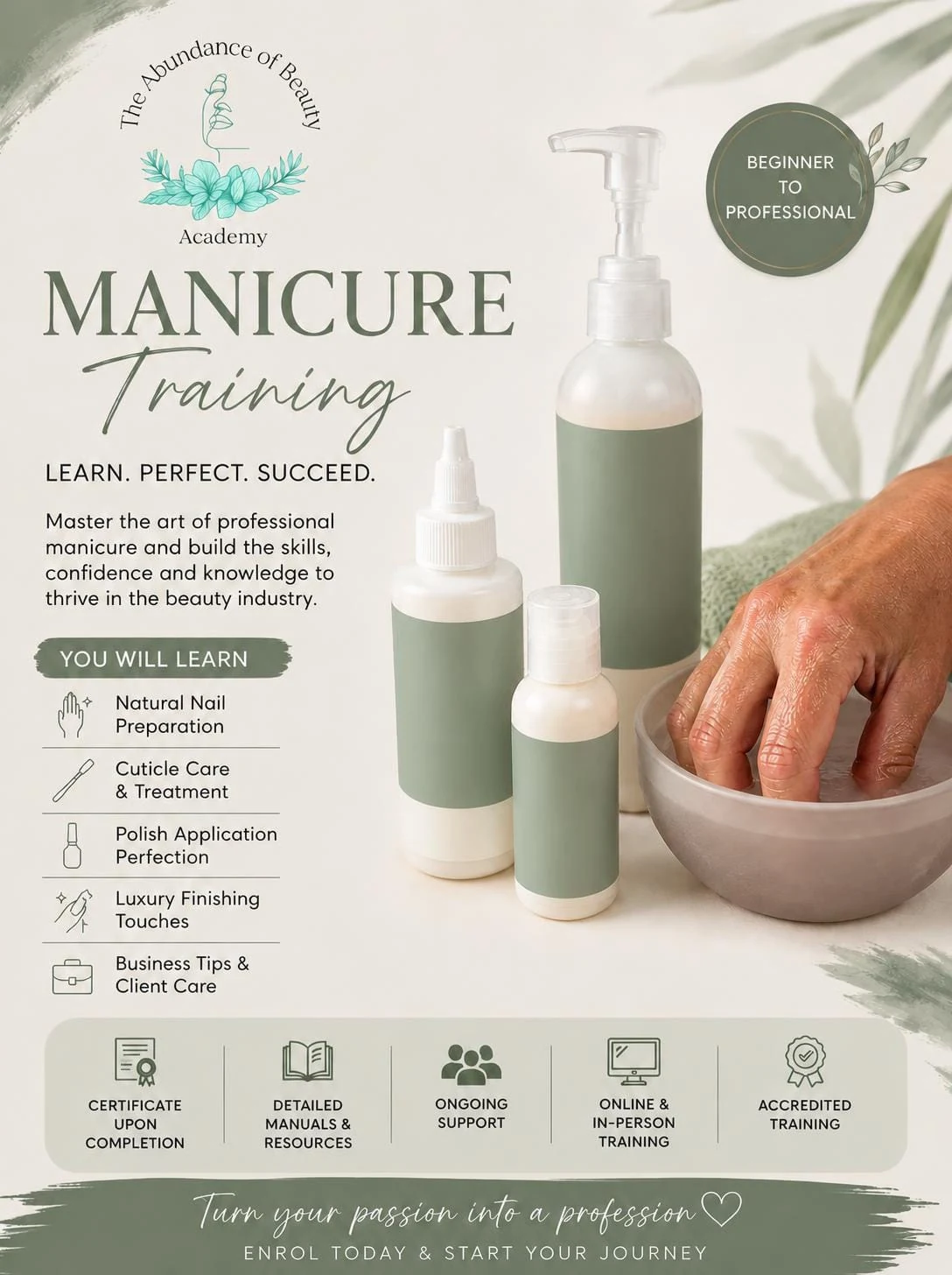 TAOB Academy manicure training course poster