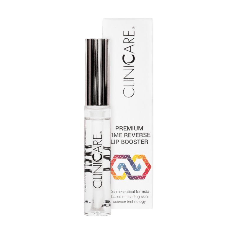 CLINICCARE Premium Time Reverse Lip Booster tube and box